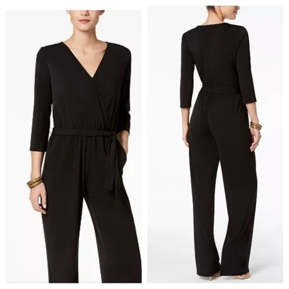 Tiana B stylish three-quarter sleeve belted wide leg pants suit!
